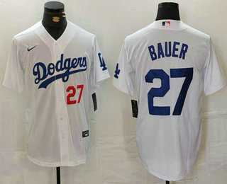 Men%27s Los Angeles Dodgers #27 Trevor Bauer Number White Stitched Jersey->los angeles dodgers->MLB Jersey